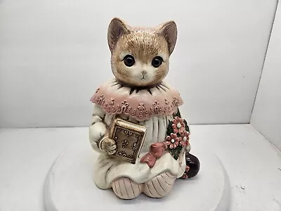 Vintage Emily Cat Cookie Jar Kneeling Holding A Book Japan • $49.99