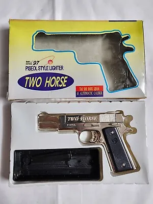 Vintage Two Horse Lighter 45 Caliber Gun Pistol Design With Box. NEAR MINT. RARE • $9.99