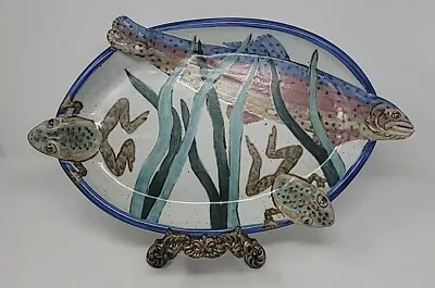 Allen And Williams 3D Pottery Rainbow Trout And Frogs Platter  • $195