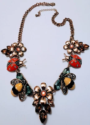 $28 • Buy Adorable Vtg. 1980's Lady Bugs & Bubble Bees Rhinestone & Enamel Necklace Gold