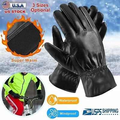 Winter Black Gloves Leather Touchscreen Snap Closure Cycling Outdoor Riding Warm • $7.07