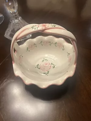 Vestal Bowl Handle Made In Portugal Pink Floral Ceramic Basket Scalloped White • $22