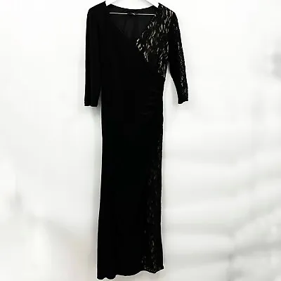 R&M Richards Full Length Evenin Dress Gown Ruched Side Slit Lace Detail Size 12 • $20