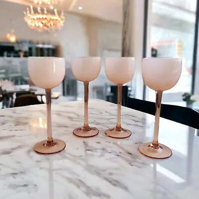 Set Of 4 Carlo Moretti Blush Pink Over White Cased Stem Cordial Glasses • $189