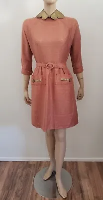 Vtg 40s 50s Pink & Gold Cocktail Party Dress Peter Pan Collar Sz 2/4 • $40