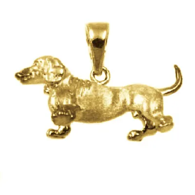 Sterling Silver Yellow Gold Plated Necklace W/ Dachshund Dog 3D Pendant • $28.99