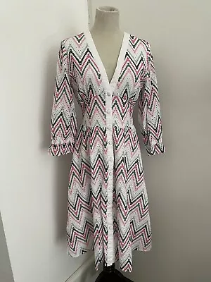 TARA JARMON White Pink & Green Cotton Dress {Size 40} • £24.99