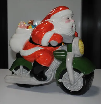 Christmas Cookie Jar Santa Motorcycle Ceramic Good /perfect Condition  • $19