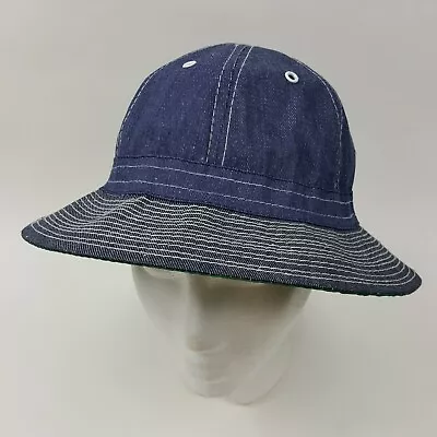 Vintage Daisy Mae Chore Denim Bucket Hat Boonie Cap Long Brim Military Large • $39.99