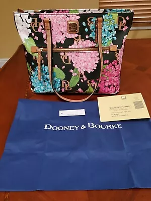$175 • Buy Dooney And Bourke Hydrangea Monogram Large BLACK Shopper - NWT