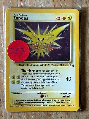 Zapdos Pokemon Card 15/62 Fossil Set Rare Holo 1999 Wizards Of The Coast WOTC • $8.99