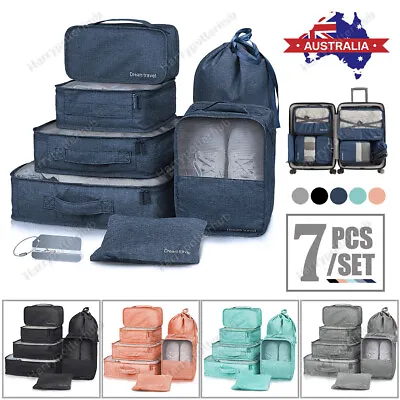 $23.69 • Buy 7Pcs Packing Cubes Travel Pouches Luggage Organiser Clothes Suitcase Storage Bag