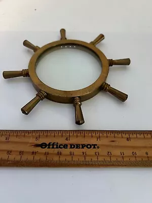 Vintage Brass Ships Wheel Magnifying Glass Nautical Decor • $40