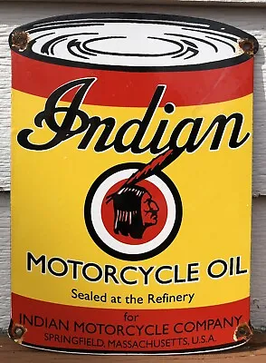 Vintage Indian Motorcycle Motor Oil Can Porcelain Dealer Advertising Sign • $29.99