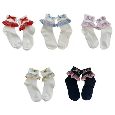 $7 • Buy Sweet Lolita Socks Bowknot Ruffle Lace Short Tube Socks Princess Cotton Socks
