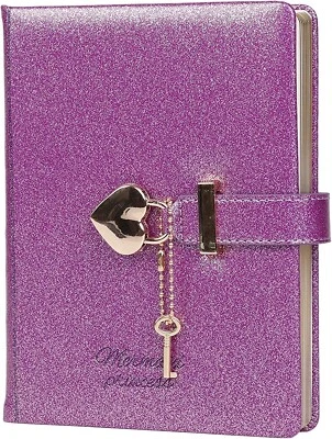 $41.99 • Buy Heart Lock Journal Notebook With Key School Birthday Girl 144 Sheet Lined Purple