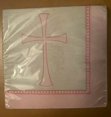 Divinity Pink Pattern Communion/Baptism/Confirmation Beverage Napkins 16 -2Ply • £1.92