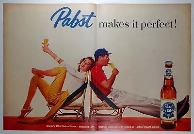 1950's PABST BLUE RIBBON Lawn Chair Centerfold PBR Colorful Vintage Print Ad • $11.90