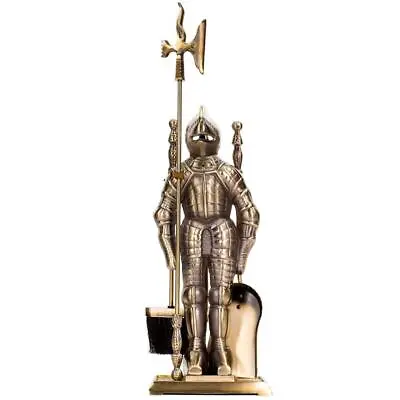 Barton Fireplace Tool Set 4-Pcs Cast-Iron Medieval Knight Design Antique Brass • $109.74
