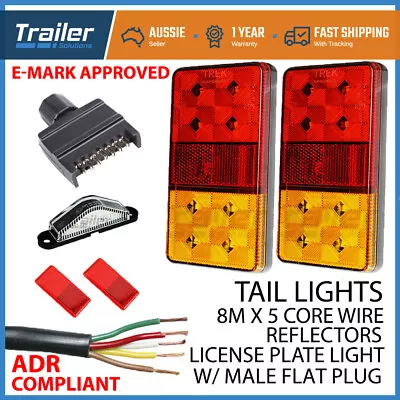 TRAILER LIGHT KIT PAIR 10-30v LED LIGHT1 X PLUG 5 CORE WIRENUMBER PLATE LIGHT • $44.95