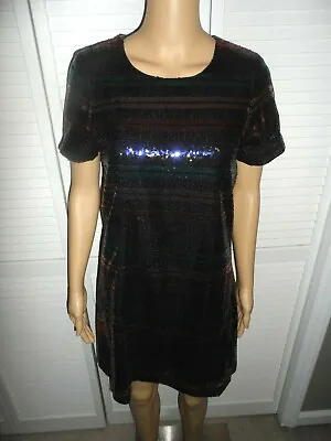 Beautiful Devlin Size S Black Multi Color Sequin Short Sleeve Dress Women NWT • $15