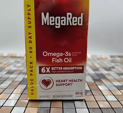 MegaRed Omega-3s Fish Oil Dietary Supplement Sealed 80 Softgels Exp: 6/2024 • $19.99