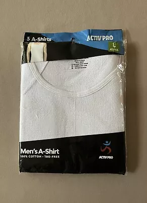 3 Large (42-44) ACTIVEPRO White A-Shirts 100% Cotton & Tag Free New In Package • $13.99