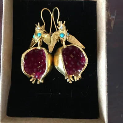 Women Yellow Gold Plated Purple Crstal Pomegranate Drop Dnagle Earrings Jewelry • $2.05