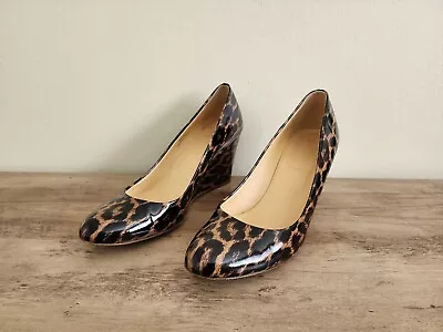 J.Crew Leopard Print Petent Leather Martina Wedge Shoes Women's Size 8.5 • $39