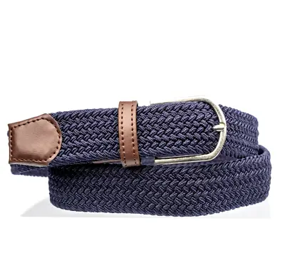 M&S Braided Woven Stretch Dark Blue Fabric Belt Size M • £9.95