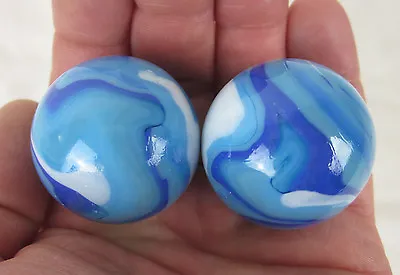 2 BOULDERS 35mm ICE BLUE Marbles White Glass Ball LARGE HUGE Swirl • $9.95