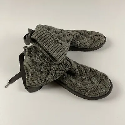 UGG Australia Cardy Gray Knit Sock Pull On Comfort Boots Girls Sz 6 Sty 1015342K • $20