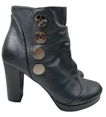 Hot Topic Women's Dark Coven Button Boot Black Faux Leather Witchy Spooky Size 6 • $31.50