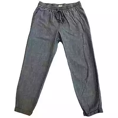 J. Crew Factory Linen Chambray Blue Cuffed Ankle Length Drawstring Pants Size 4 • $17.99