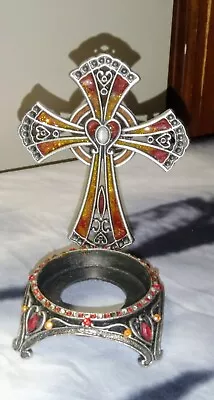 Vintage Pewter Cross Candleholder • $22.99