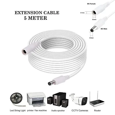 5M DC Power Extension Cable 5.5mm X 2.1mm Male Female LED Light/CCTV 5V 12V 24V • £2.99