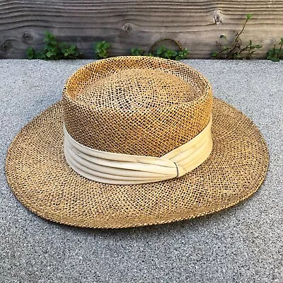 Vintage Woven Basket Panama Hat Unisex Adult Paper Wide Brim Cap Retro • $19.89