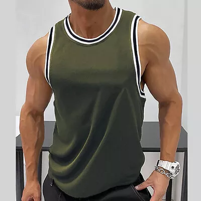 Mens Muscle Gym Vest Racer Back Tank T-Shirt Vest Training Top Basketball Jersey • £9.99