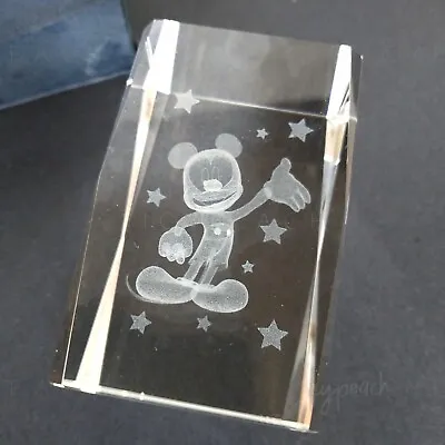 Disney Mickey Mouse 3D Laser Etched Crystal Paperweight Holographic Block Stars • $19.99