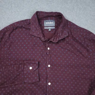 Bonobos Flannel Shirt Medium Burgundy Red Polka Dot Long Sleeve Button Up Mens • $14.98