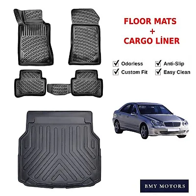 Floor Mats + Cargo Trunk Liner For Mercedes C-Class W203 2000-2006 3D Molded SET • $139.90