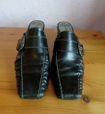 Mules Size 37 (4) By Sally O'Hara Black Leather Upper Side Buckle Decoration  • £5.50