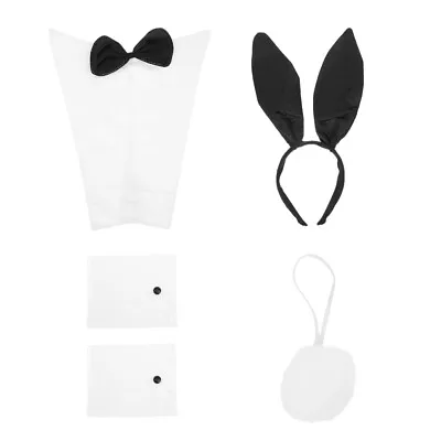  Rabbit Headband Set Cloth Miss Black Bunny Tail Costume Animal Ears • £9.68