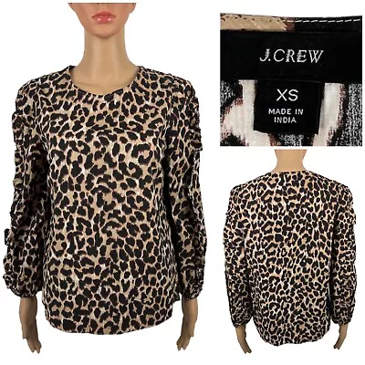 J Crew Womens XS Ruffle Sleeve Top Blouse Leopard Sand Ivory Print MSRP $80 EUC • $29.99