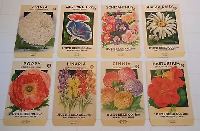 Lot Of 8 Vintage FLOWER SEED PACKETS (S7)-Schmidt Litho Co-Huth Seed-3 1/4  X 5  • $22