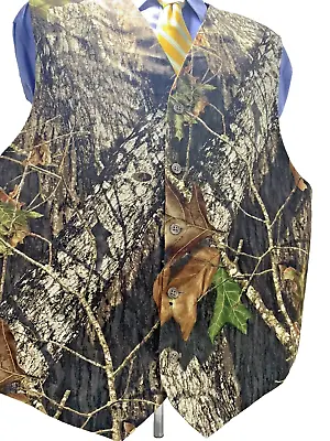 Mossy Oak DRESS Up Suit / Sportcoat Vest Break Up Camo Hunting Camouflage MENS L • $26.99
