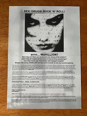 Marillion - Record Company Double Sided Card Press Release For Brave Album 1994 • $18.50