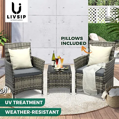 $229.90 • Buy Livsip Outdoor Furniture Setting 3 Piece Wicker Bistro Set Patio Chairs Table