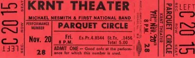 Michael Nesmith 1970 Tour Krnt Unused Red Concert Ticket-the Monkees-nm To Mint  • $19.99