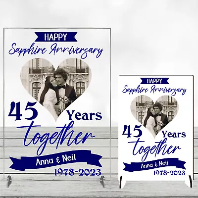 Personalised Sapphire 45 Year Wedding Anniversary Photo Plaque Gift Husband Wife • £7.99